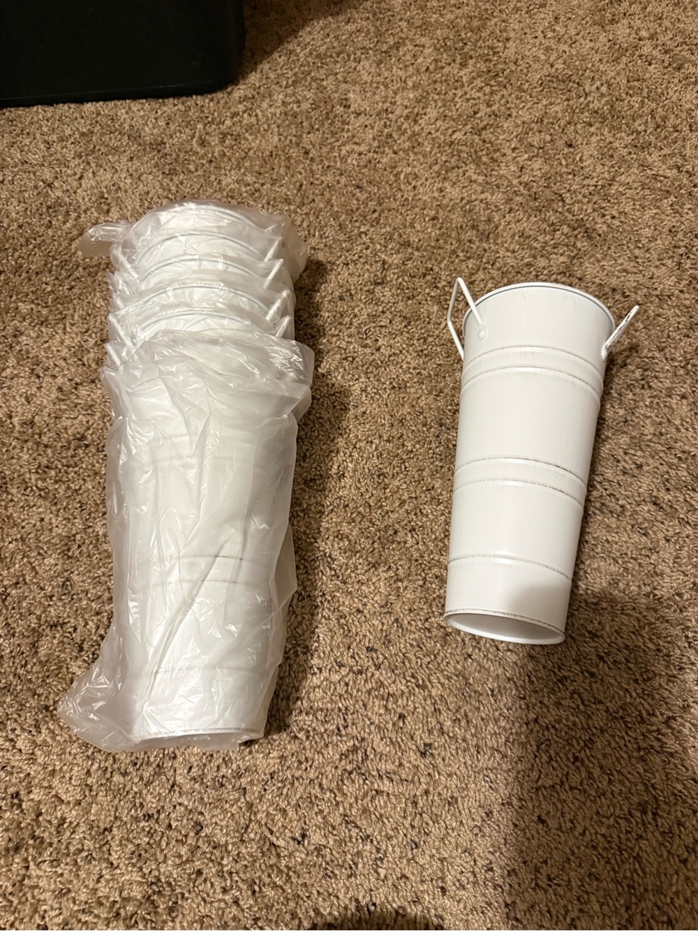 White Party Favor Buckets - Set of Decorative White Metal Vases